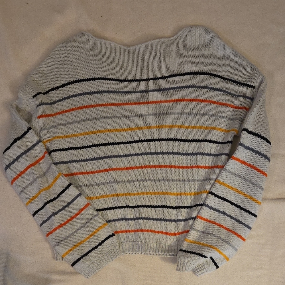 Striped Women's Sweater - Gray, Orange, Yellow, Black, Small